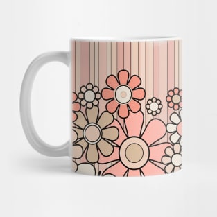 Retro Garden Flowers and Stripes Vintage Aesthetic Blush Pink and Black Floral Pattern Mug